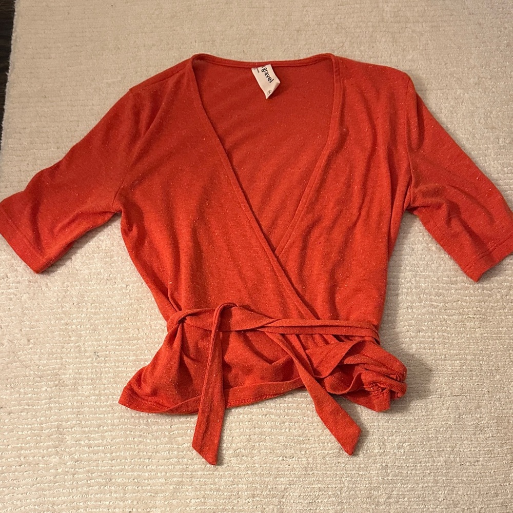 Eve gravel orange Wrap Top with Tie Waist